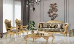 Casa Padrino Luxus Barock Sofa Grün / Grau / Gold 235 x 95 x H. 110 cm - Handgefertigtes Wohnzimmer Sofa mit elegantem Muster - Barock Wohnzimmer Möbel - Edel & Prunkvoll