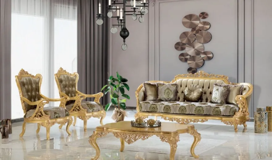 Casa Padrino Luxus Barock Sofa Grün / Grau / Gold 235 x 95 x H. 110 cm - Handgefertigtes Wohnzimmer Sofa mit elegantem Muster - Barock Wohnzimmer Möbel - Edel & Prunkvoll