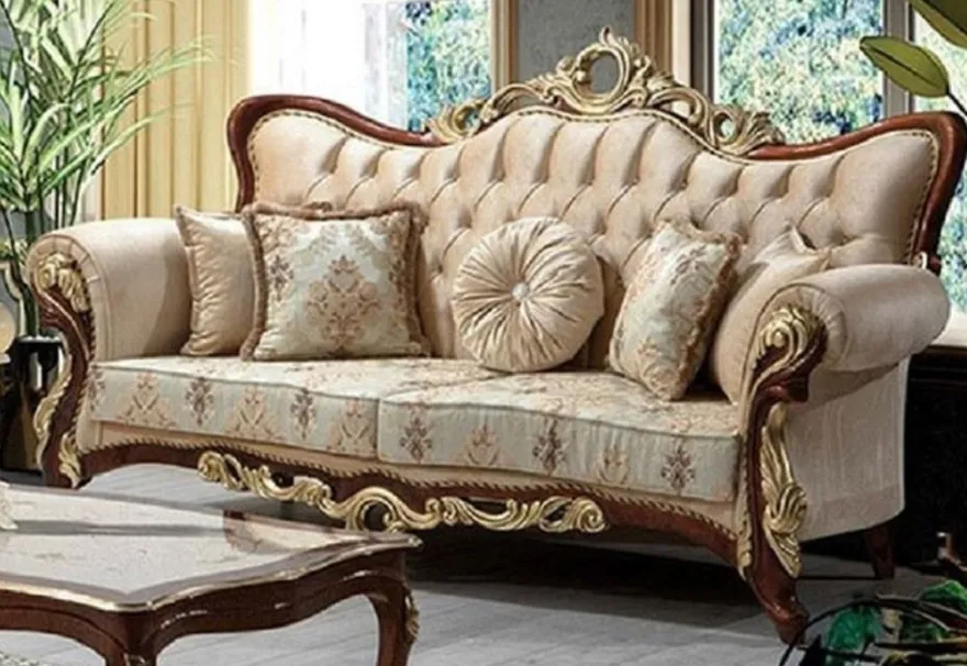 Casa Padrino Luxus Barock Sofa Beige / Braun / Gold 230 cm - Barock Wohnzimmer Möbel