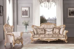 Casa Padrino Luxus Barock Sofa Beige / Braun / Naturfarben - Prunkvolles Wohnzimmer Sofa mit elegantem Muster - Barock Möbel - Edel & Prunkvoll