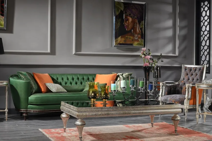 Casa Padrino Luxus Barock Sofa Grün / Braun / Silber - Handgefertigtes Wohnzimmer Sofa - Barock Wohnzimmer Möbel