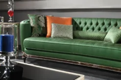 Casa Padrino Luxus Barock Sofa Grün / Braun / Silber - Handgefertigtes Wohnzimmer Sofa - Barock Wohnzimmer Möbel