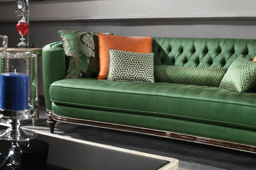 Casa Padrino Luxus Barock Sofa Grün / Braun / Silber - Handgefertigtes Wohnzimmer Sofa - Barock Wohnzimmer Möbel