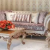 Casa Padrino Luxus Barock Sofa Lila / Creme / Beige / Kupferfarben 260 x 100 x H. 90 cm - Prunkvolles Wohnzimmer Sofa mit edlem Muster - Barock Wohnzimmer Möbel