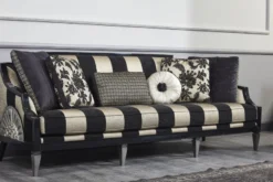 Casa Padrino Luxus Barock Sofa Schwarz / Gold / Silber 244 x 95 x H. 88 cm - Wohnzimmermöbel im Barockstil