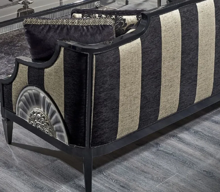 Casa Padrino Luxus Barock Sofa Schwarz / Gold / Silber 244 x 95 x H. 88 cm - Wohnzimmermöbel im Barockstil