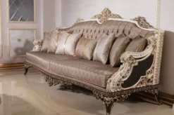 Casa Padrino Luxus Barock Sofa Grau / Weiß / Dunkelbraun / Gold 255 cm