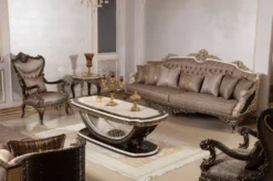 Casa Padrino Luxus Barock Sofa Grau / Weiß / Dunkelbraun / Gold 255 cm