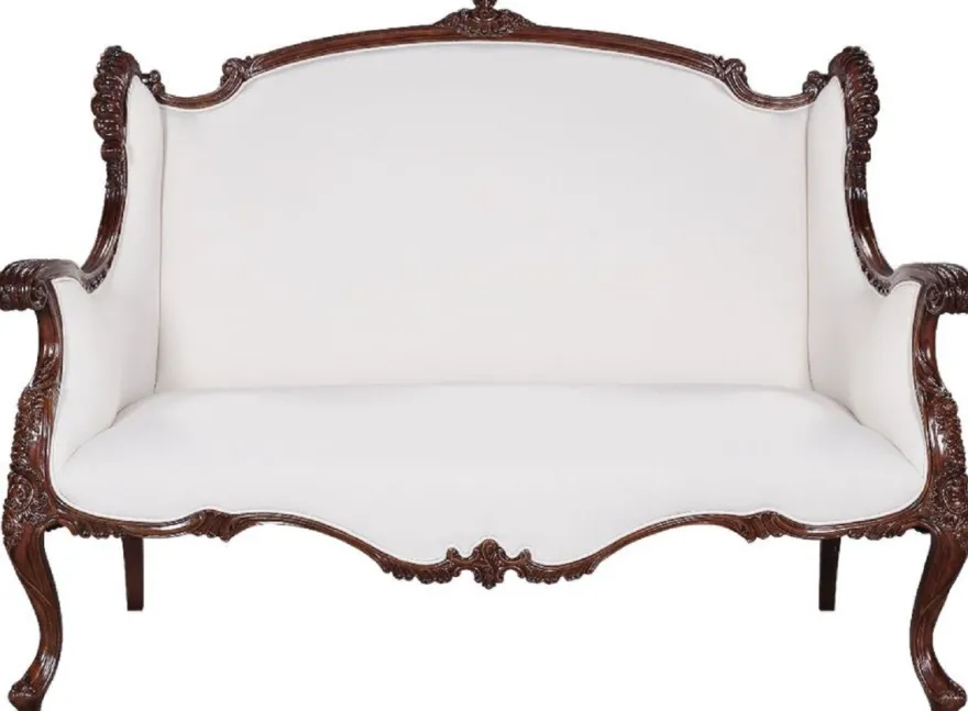 Casa Padrino Luxus Barock Sofa Weiß / Dunkelbraun - Prunkvolles Wohnzimmer Sofa im Barockstil - Barock Wohnzimmer Möbel - Edel & Prunkvoll