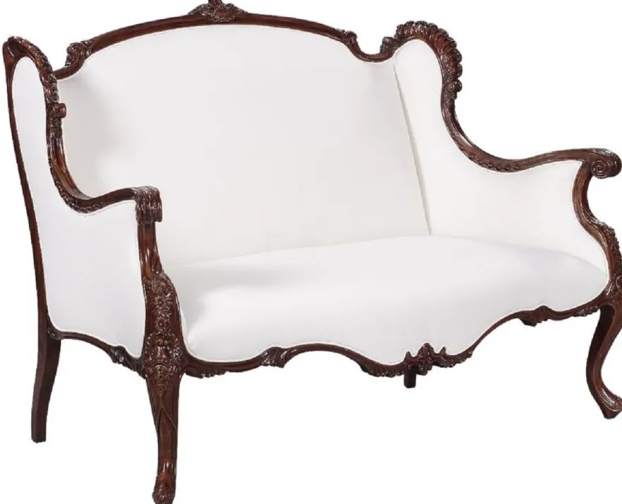 Casa Padrino Luxus Barock Sofa Weiß / Dunkelbraun - Prunkvolles Wohnzimmer Sofa im Barockstil - Barock Wohnzimmer Möbel - Edel & Prunkvoll