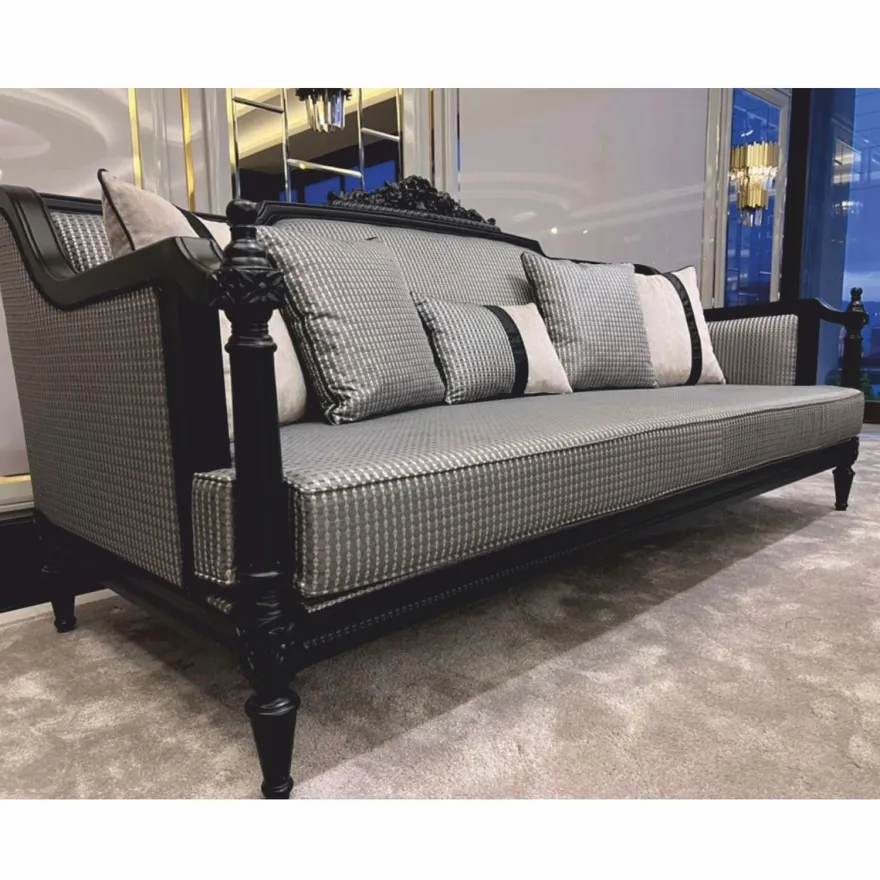 Casa Padrino Luxus Barock Sofa mit Kissen Silber / Schwarz 255 cm - Barock Möbel
