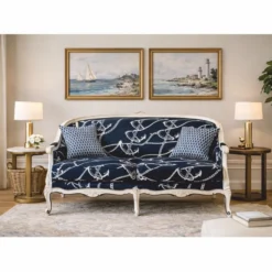 Casa Padrino Luxus Barock Sofa Blau / Weiß 148 cm - Barock Möbel - Made in Italy