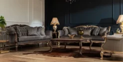 Casa Padrino Luxus Barock Sofa Grau / Naturfarben - Handgefertigtes Wohnzimmer Sofa im Barockstil - Barock Wohnzimmer Möbel
