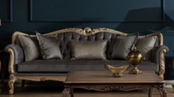 Casa Padrino Luxus Barock Sofa Grau / Naturfarben - Handgefertigtes Wohnzimmer Sofa im Barockstil - Barock Wohnzimmer Möbel