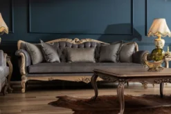 Casa Padrino Luxus Barock Sofa Grau / Naturfarben - Handgefertigtes Wohnzimmer Sofa im Barockstil - Barock Wohnzimmer Möbel