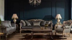 Casa Padrino Luxus Barock Sofa Grau / Naturfarben - Handgefertigtes Wohnzimmer Sofa im Barockstil - Barock Wohnzimmer Möbel