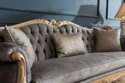 Casa Padrino Luxus Barock Sofa Grau / Naturfarben - Handgefertigtes Wohnzimmer Sofa im Barockstil - Barock Wohnzimmer Möbel