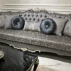 Casa Padrino Luxus Barock Sofa Silber / Schwarz / Silber - Handgefertigtes Wohnzimmer Sofa mit elegantem Muster und dekorativen Kissen - Wohnzimmer Möbel im Barockstil