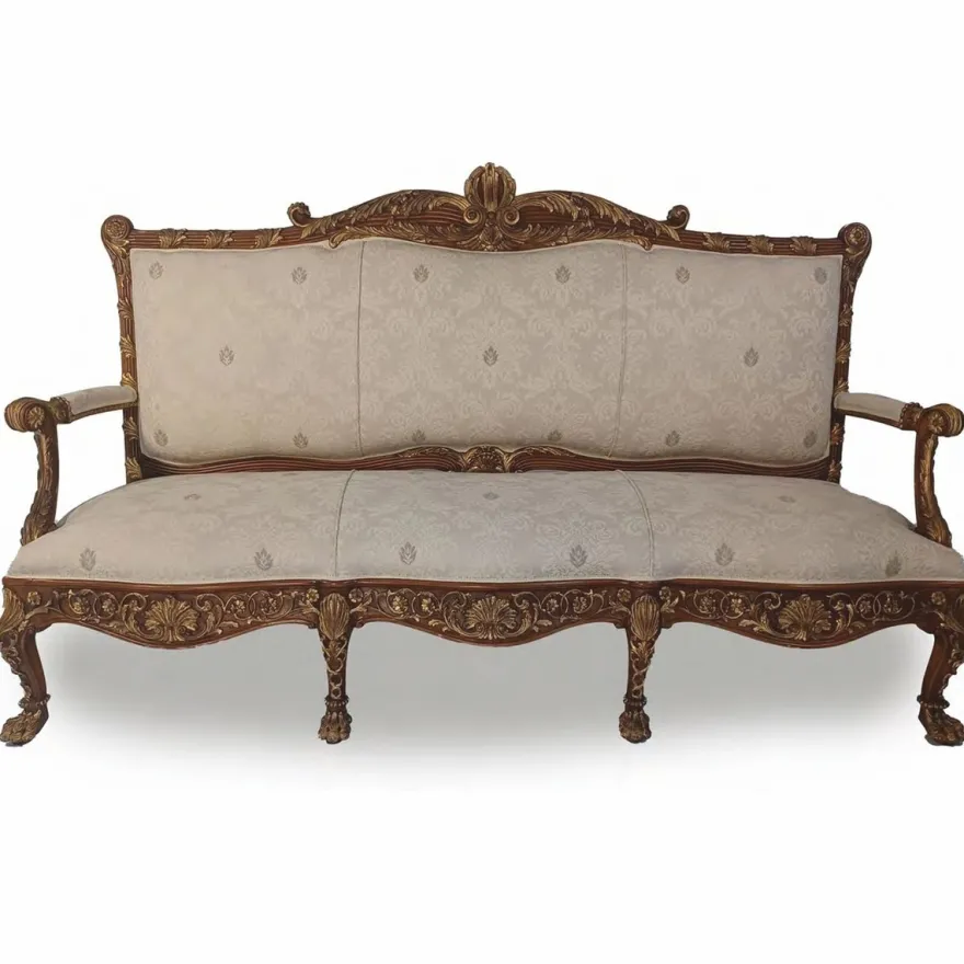 Casa Padrino Luxus Barock Sofa Grau / Dunkelbraun / Gold 217 cm - Made in Italy