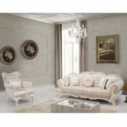 Casa Padrino Luxus Barock Sofa Grau / Weiß / Beige 200 cm - Barockstil Möbel