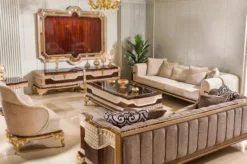 Casa Padrino Luxus Barock Sofa Grau / Dunkelbraun / Gold 265 cm - Barock Möbel