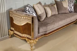 Casa Padrino Luxus Barock Sofa Grau / Dunkelbraun / Gold 265 cm - Barock Möbel