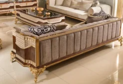 Casa Padrino Luxus Barock Sofa Grau / Dunkelbraun / Gold 265 cm - Barock Möbel