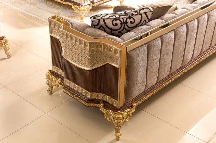 Casa Padrino Luxus Barock Sofa Grau / Dunkelbraun / Gold 265 cm - Barock Möbel