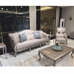 Casa Padrino Luxus Barock Sofa Silber 225 cm - Barockstil Wohnzimmer Möbel