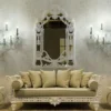 Casa Padrino Luxus Barock Sofa Weiß / Hellgrün 212 x 87 x H. 77 cm - Handgeschmiedetes Schmiedeeisen Sofa mit Kissen - Wohnzimmer Sofa - Garten Sofa - Terrassen Sofa - Barock Möbel
