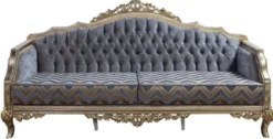 Casa Padrino Luxus Barock Sofa Blau / Silber / Gold - Handgefertigtes Wohnzimmer Sofa im Barockstil - Barock Wohnzimmer Möbel - Edel & Prunkvoll