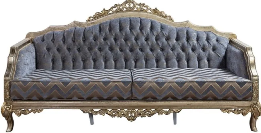 Casa Padrino Luxus Barock Sofa Blau / Silber / Gold - Handgefertigtes Wohnzimmer Sofa im Barockstil - Barock Wohnzimmer Möbel - Edel & Prunkvoll