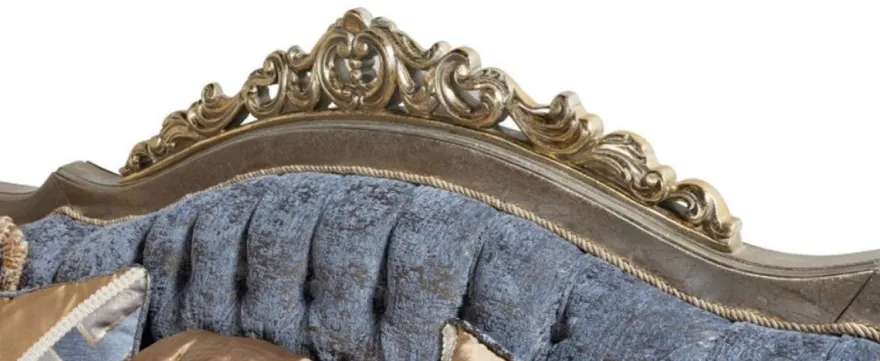 Casa Padrino Luxus Barock Sofa Blau / Silber / Gold - Handgefertigtes Wohnzimmer Sofa im Barockstil - Barock Wohnzimmer Möbel - Edel & Prunkvoll