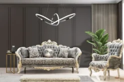 Casa Padrino Luxus Barock Sofa Grau / Antik Weiß / Gold - Barockstil Wohnzimmer Sofa mit elegantem Muster - Luxus Wohnzimmer Möbel im Barockstil - Barock Möbel - Barock Einrichtung