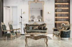 Casa Padrino Luxus Barock Sofa Dunkelblau / Türkis / Silber / Gold - Prunkvolles Wohnzimmer Sofa - Barock Wohnzimmer Möbel - Edel & Prunkvoll