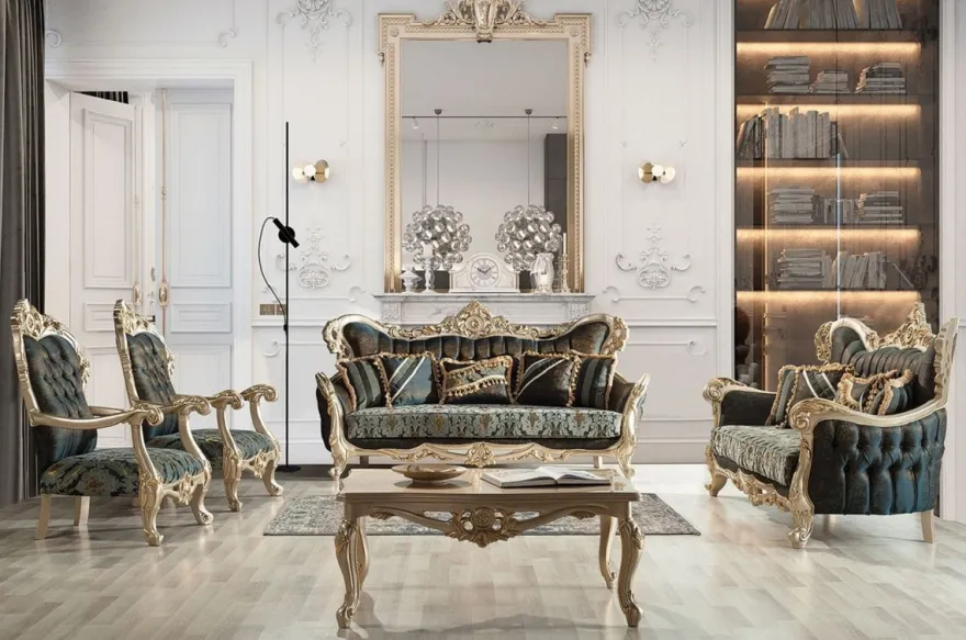 Casa Padrino Luxus Barock Sofa Dunkelblau / Türkis / Silber / Gold - Prunkvolles Wohnzimmer Sofa - Barock Wohnzimmer Möbel - Edel & Prunkvoll