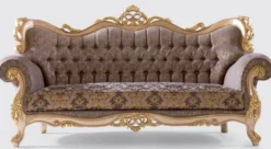 Casa Padrino Luxus Barock Sofa Lila / Grau / Gold 240 x 90 x H. 123 cm - Handgefertigtes Wohnzimmer Sofa mit elegantem Muster - Barock Wohnzimmer Möbel - Edel & Prunkvoll