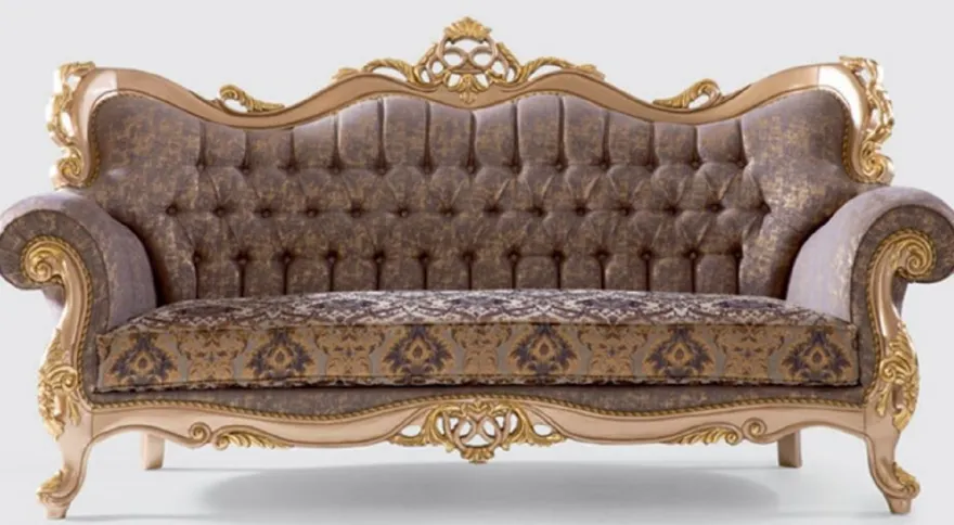 Casa Padrino Luxus Barock Sofa Lila / Grau / Gold 240 x 90 x H. 123 cm - Handgefertigtes Wohnzimmer Sofa mit elegantem Muster - Barock Wohnzimmer Möbel - Edel & Prunkvoll