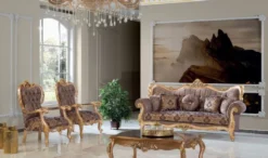 Casa Padrino Luxus Barock Sofa Lila / Grau / Gold 240 x 90 x H. 123 cm - Handgefertigtes Wohnzimmer Sofa mit elegantem Muster - Barock Wohnzimmer Möbel - Edel & Prunkvoll