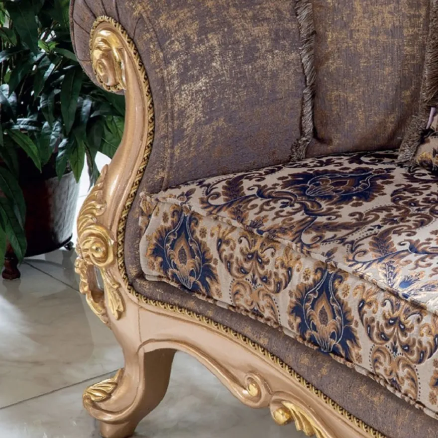 Casa Padrino Luxus Barock Sofa Lila / Grau / Gold 240 x 90 x H. 123 cm - Handgefertigtes Wohnzimmer Sofa mit elegantem Muster - Barock Wohnzimmer Möbel - Edel & Prunkvoll