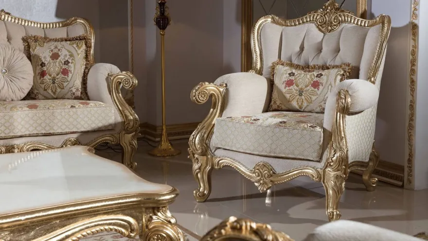 Casa Padrino Luxus Barock Sofa Grau / Mehrfarbig / Gold 245 cm