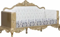 Casa Padrino Luxus Barock Sofa Blau / Weiß / Gold 234 x 93 x H. 124 cm - Wohnzimmer Möbel im Barockstil - Edel & Prunkvoll