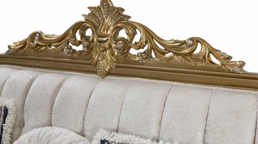 Casa Padrino Luxus Barock Sofa Blau / Weiß / Gold 234 x 93 x H. 124 cm - Wohnzimmer Möbel im Barockstil - Edel & Prunkvoll