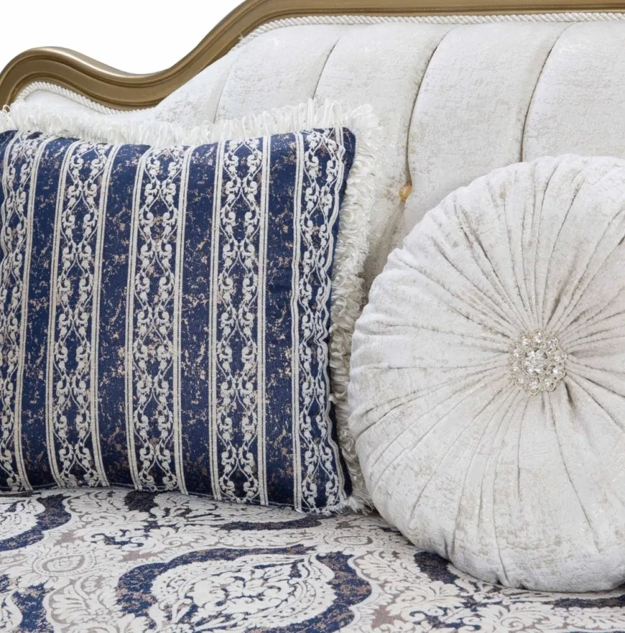 Casa Padrino Luxus Barock Sofa Blau / Weiß / Gold 234 x 93 x H. 124 cm - Wohnzimmer Möbel im Barockstil - Edel & Prunkvoll