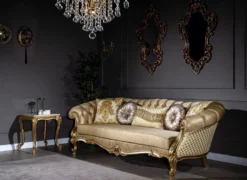 Casa Padrino Luxus Barock Sofa Gold / Weiß 268 x 110 x H. 87 cm - Prunkvolles Wohnzimmer Sofa mit dekorativen Kissen - Wohnzimmer Möbel im Barockstil