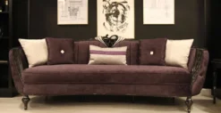 Casa Padrino Luxus Barock Sofa Lila / Schwarz / Silber 267 x 90 x H. 100 cm - Wohnzimmer Sofa mit edlem Samtstoff - Barock Möbel