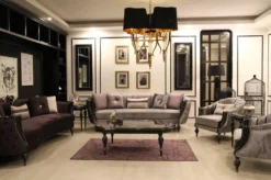 Casa Padrino Luxus Barock Sofa Lila / Schwarz / Silber 267 x 90 x H. 100 cm - Wohnzimmer Sofa mit edlem Samtstoff - Barock Möbel