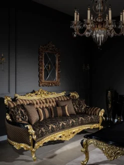 Casa Padrino Luxus Barock Sofa Braun / Schwarz / Gold 260 x 110 x H. 117 cm - Prunkvolles Wohnzimmer Sofa mit dekorativen Kissen - Edle Barock Möbel