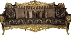 Casa Padrino Luxus Barock Sofa Braun / Schwarz / Gold 260 x 110 x H. 117 cm - Prunkvolles Wohnzimmer Sofa mit dekorativen Kissen - Edle Barock Möbel