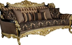 Casa Padrino Luxus Barock Sofa Braun / Schwarz / Gold 260 x 110 x H. 117 cm - Prunkvolles Wohnzimmer Sofa mit dekorativen Kissen - Edle Barock Möbel
